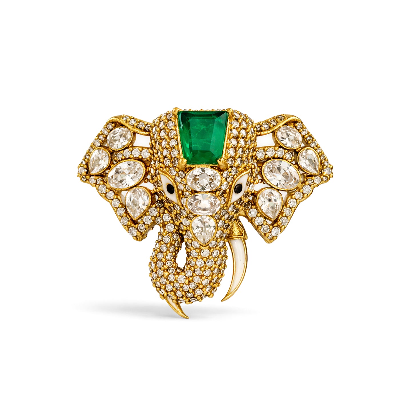 Regal Elephant Emerald Brooch