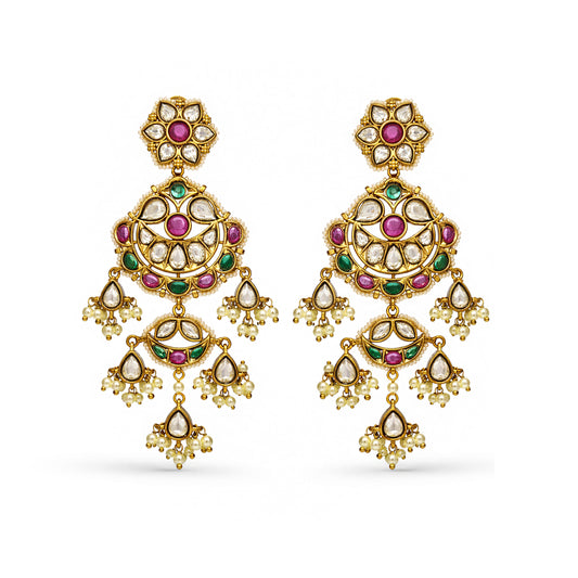 Riva Floral Polki Pearl Earrings