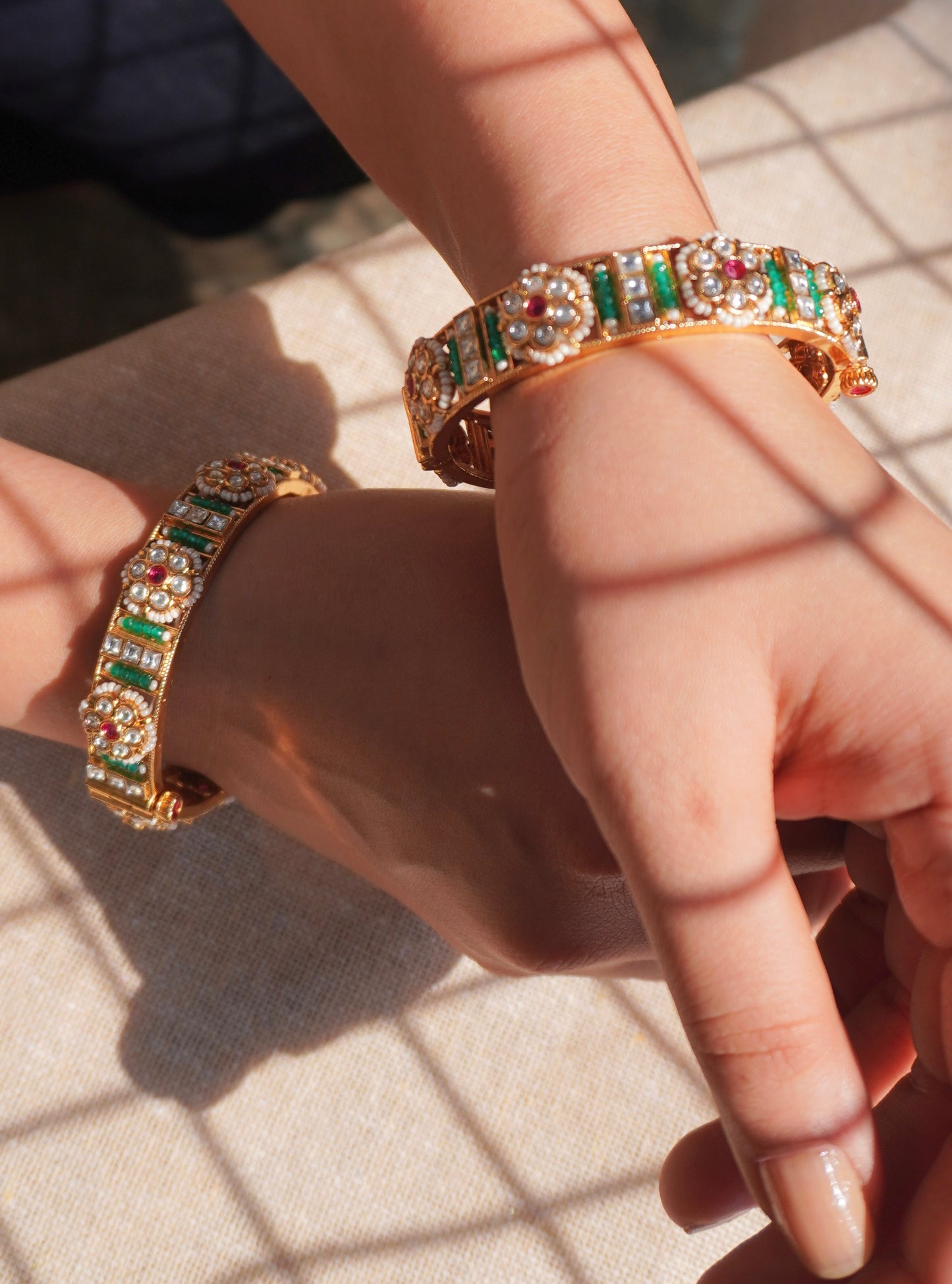 Vaishnavi Emerald Inlay Temple Bangle Set