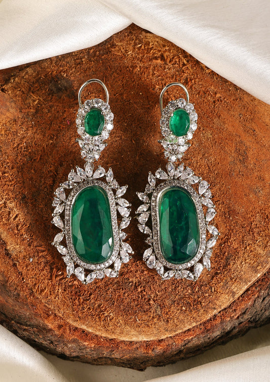 Emerald Zircon Halo Drop Earrings