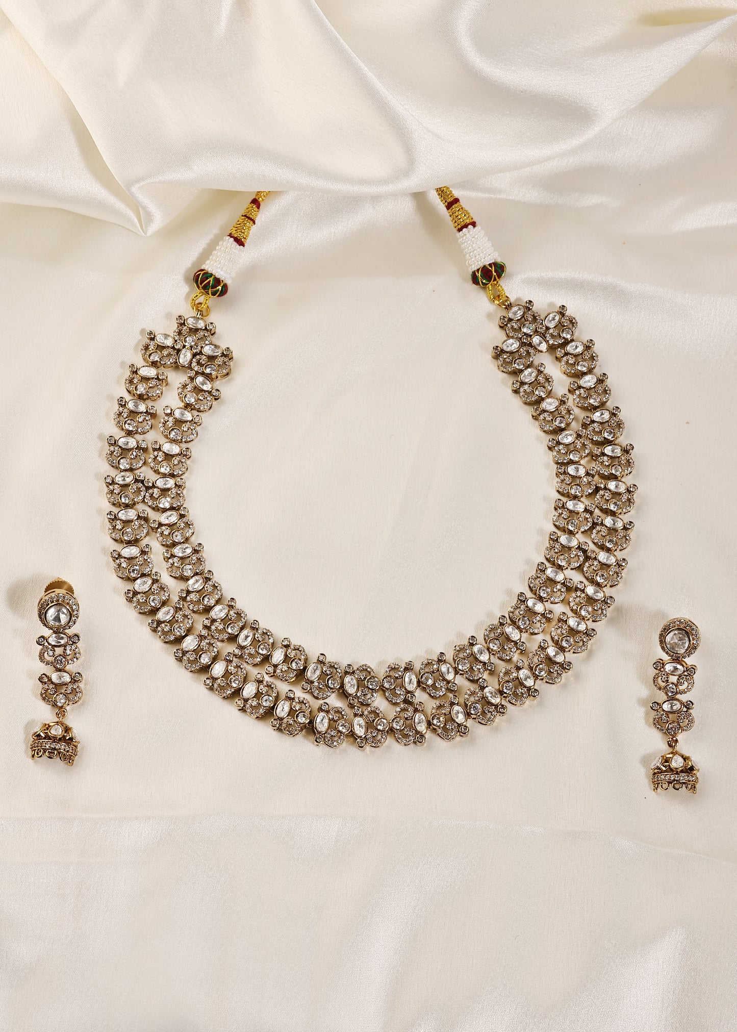 Two Row Polki & Zircon Necklace Set
