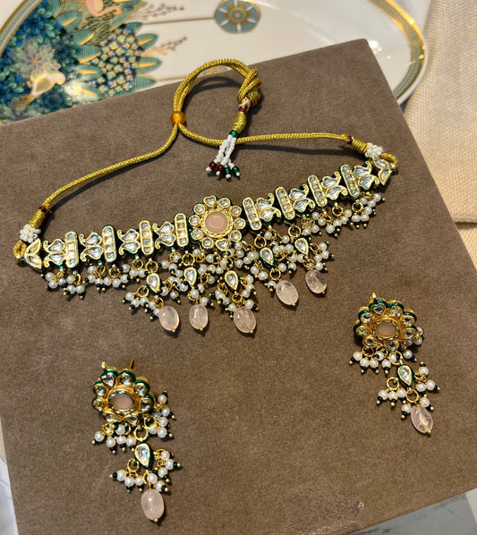 Kundan Pearl Choker Necklace Set