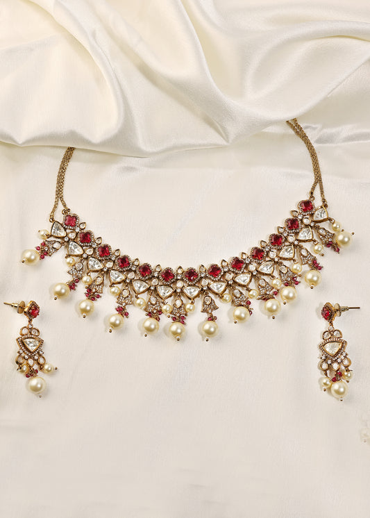 Ruby Polki & Pearl Necklace Set