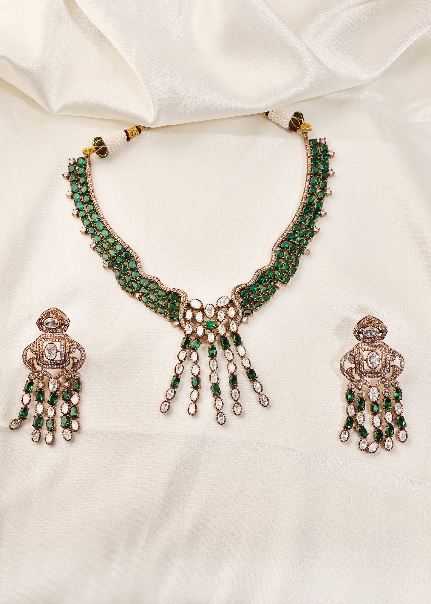 Emerald Zircon Cluster Necklace Set