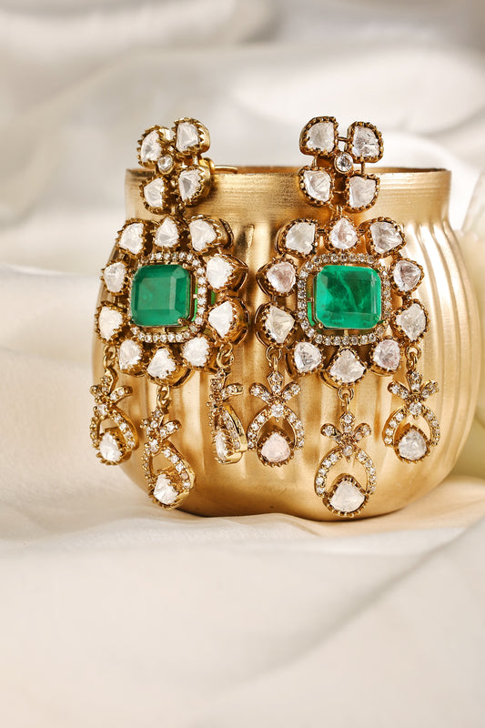 Emerald Polki Grand Chandbali Earrings