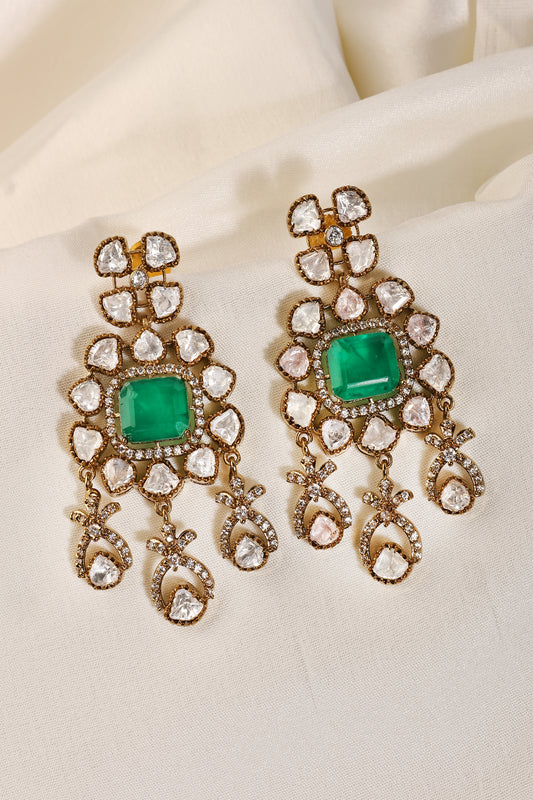 Emerald Polki Grand Chandbali Earrings