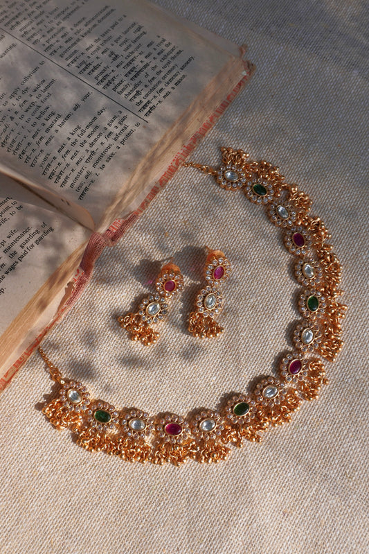 Sriya Floral Stone Temple Necklace Set