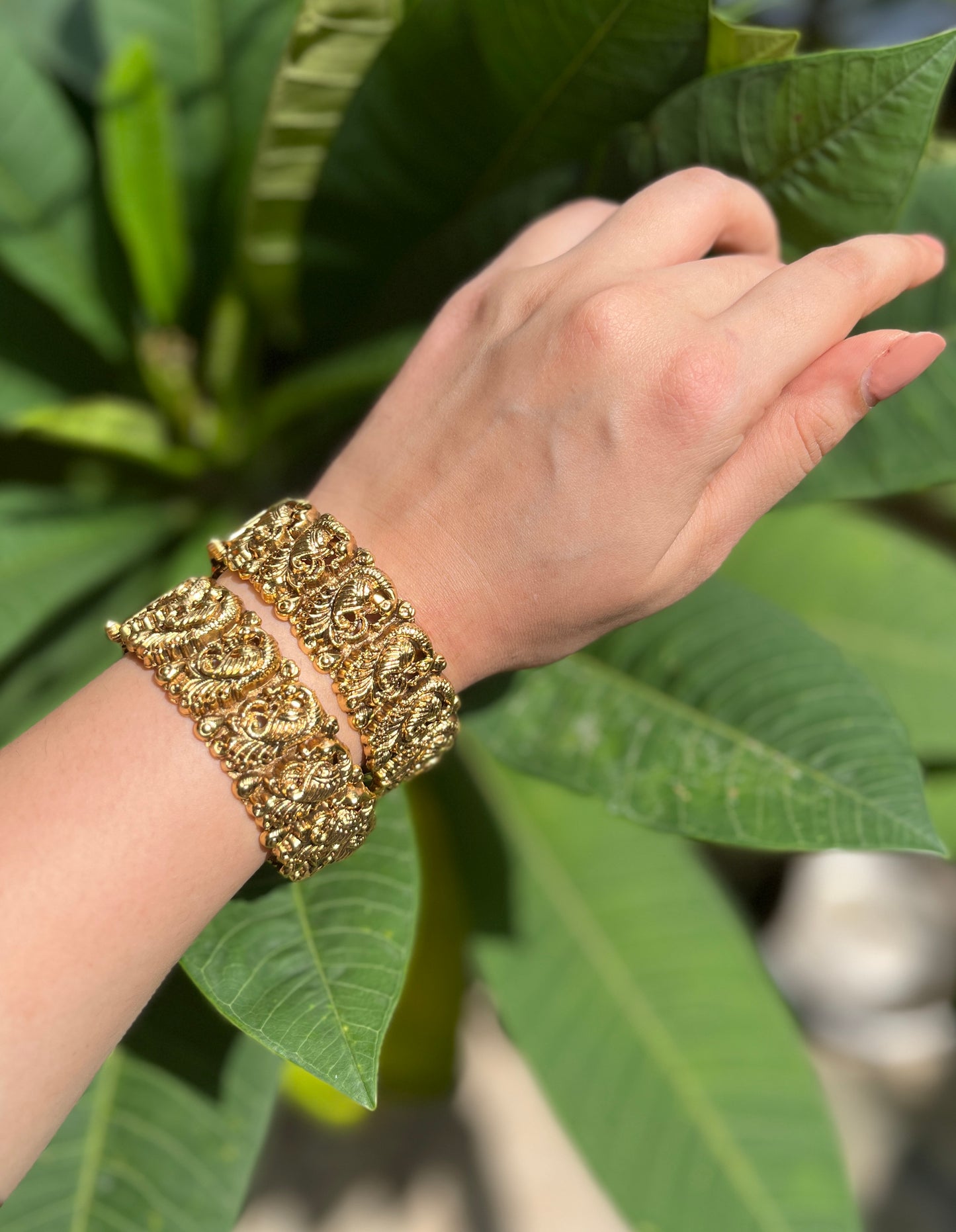 Gold Temple Motif Openable Bangles