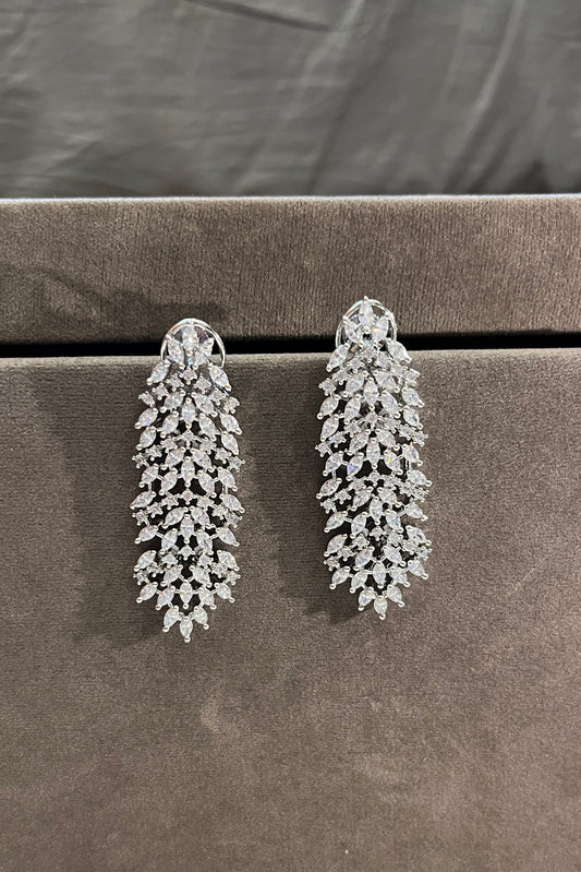 Sleek Tassel White Zircon Earrings