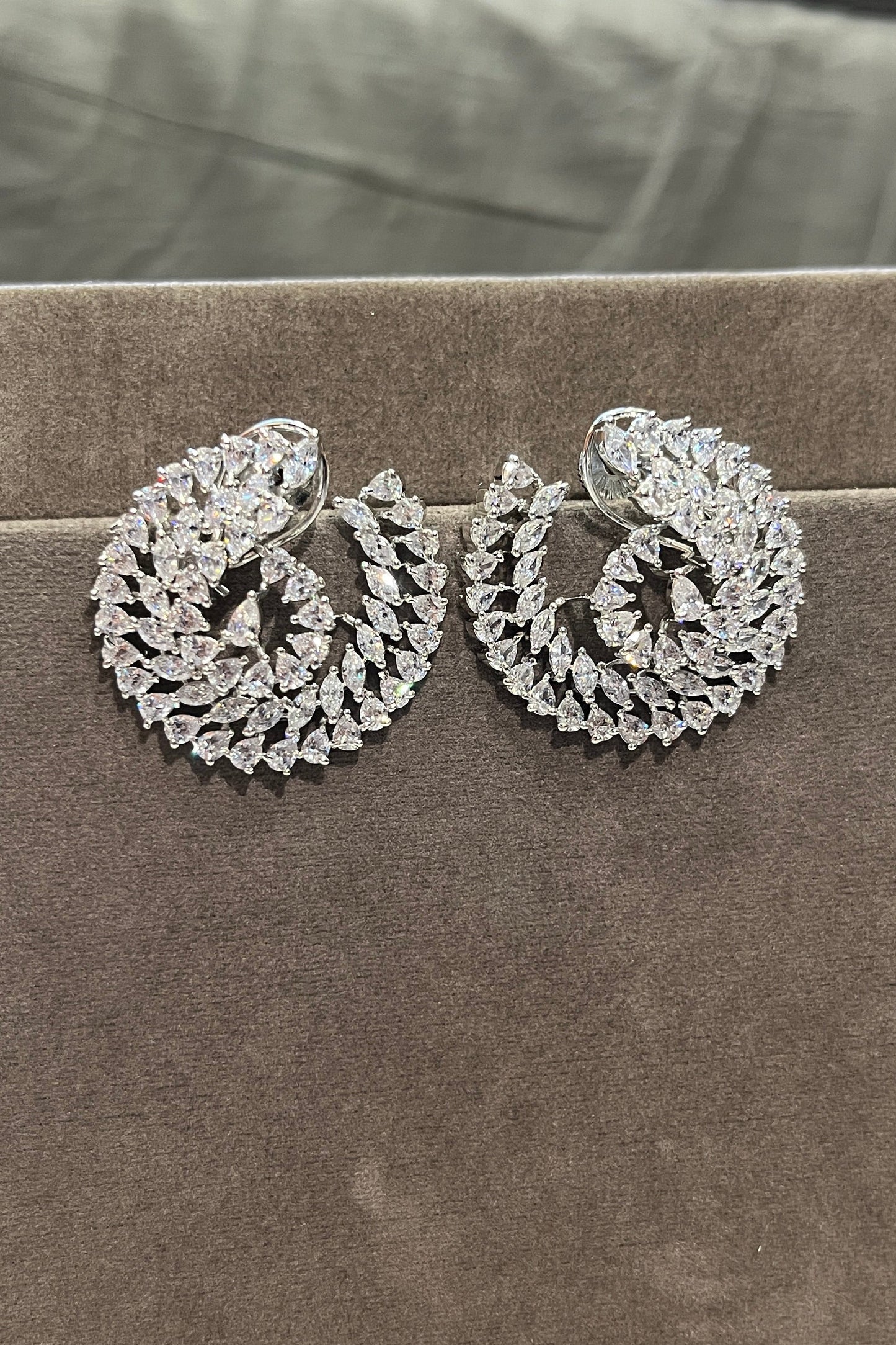 Spiral Bloom White Zircon Earrings