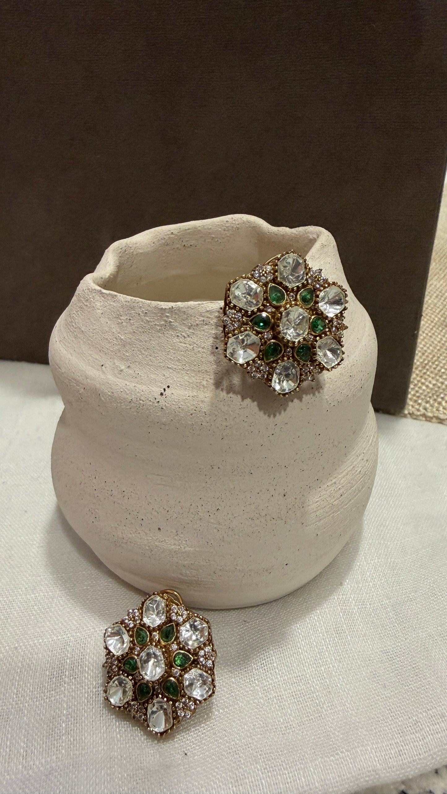 Emerald Bloom Polki Studs