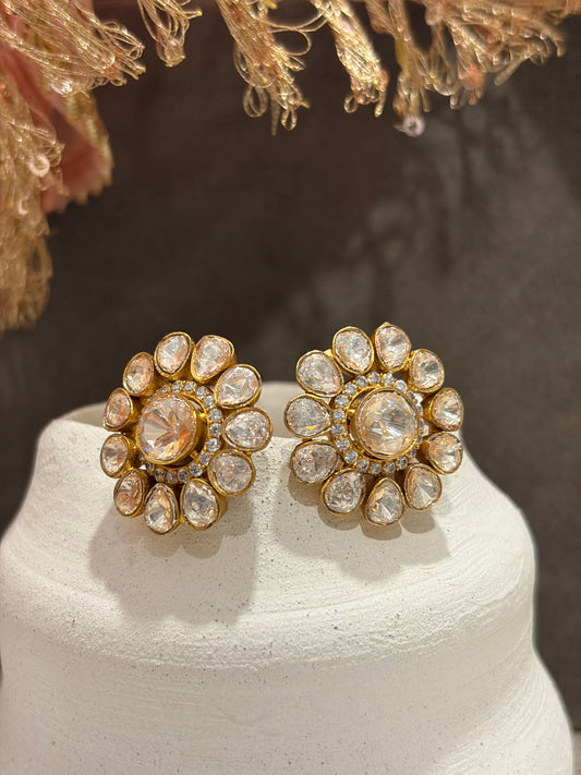 Champagne Floral Polki Studs