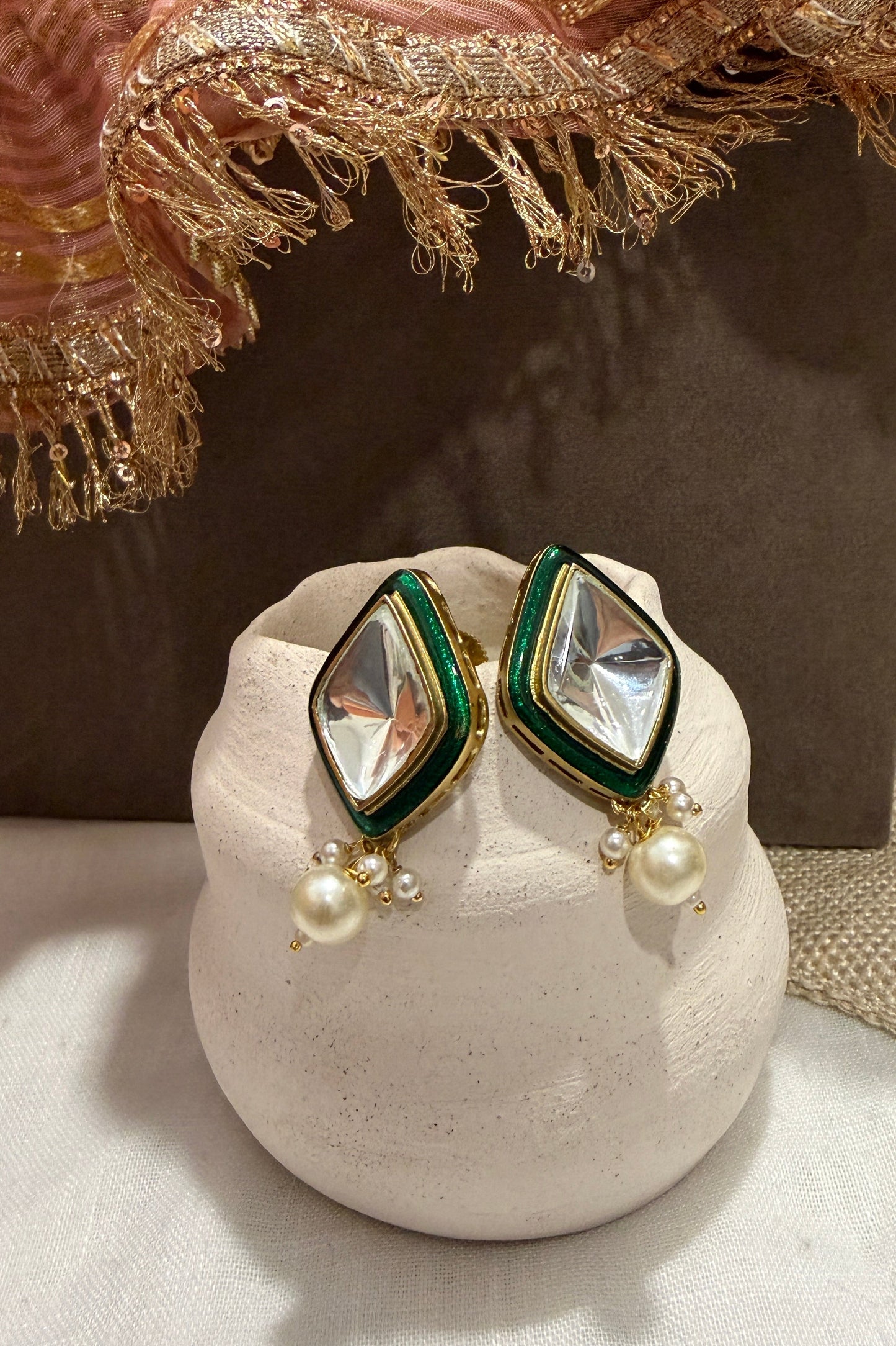 Emerald Enamel Polki Studs