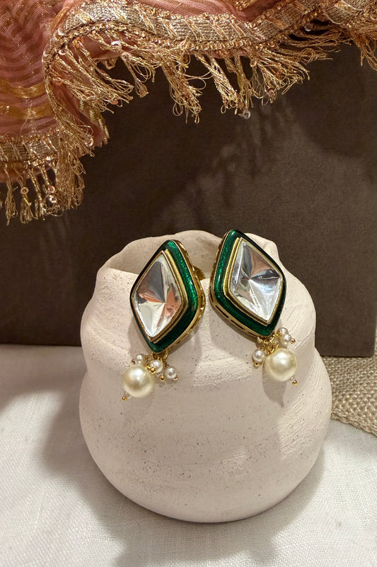 Emerald Enamel Polki Studs
