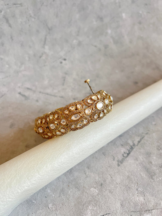 Gold Finish Polki Kada with Zircons