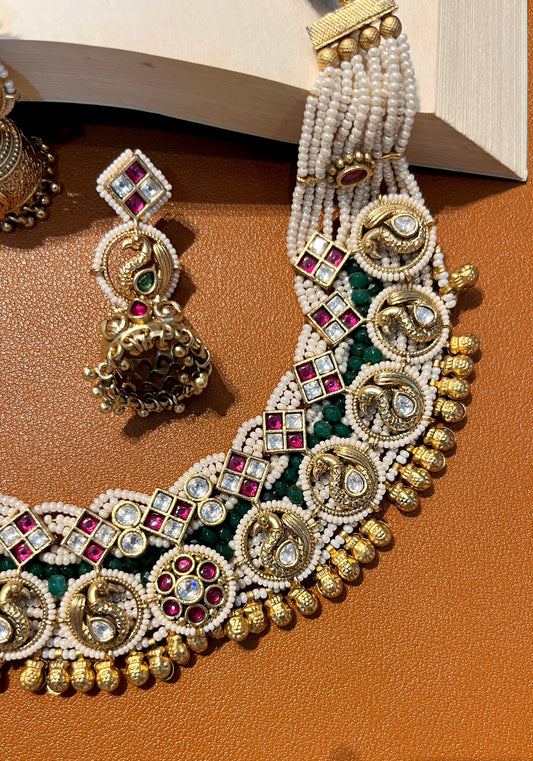 Temple Necklace with Pearls and Stones