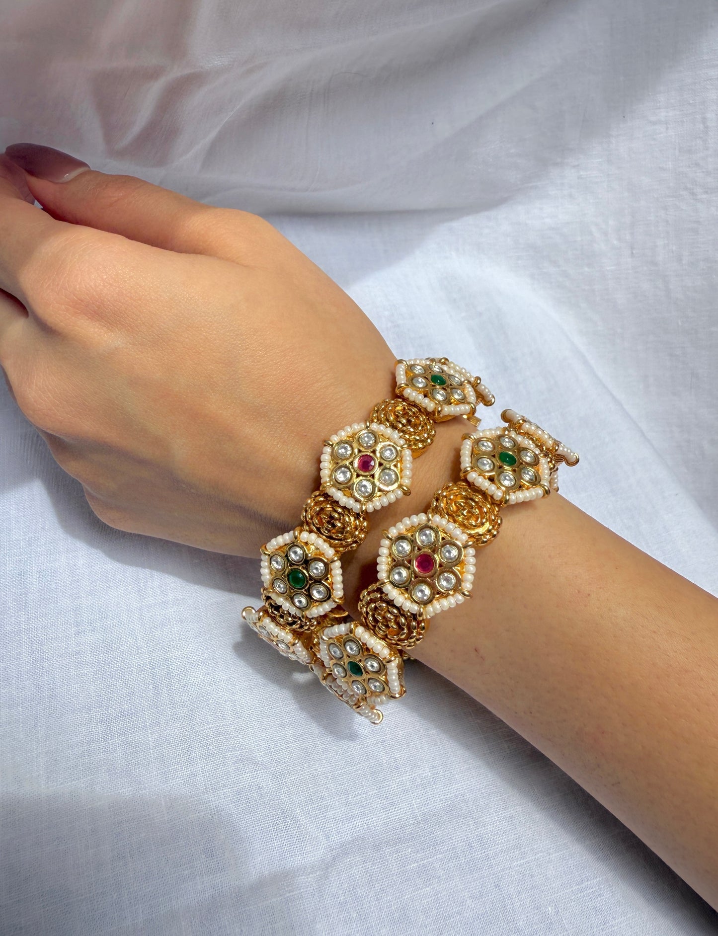 Temple Bangle Set with Pearl Accents