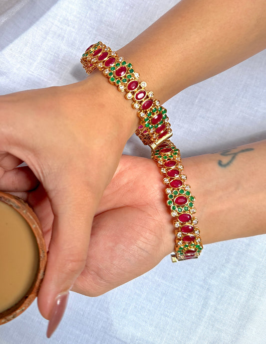 Zircon Studded Gold Temple Bangle Set