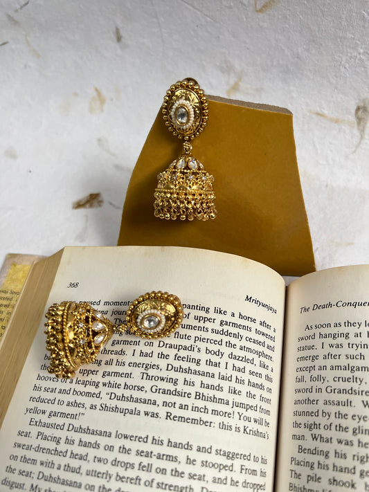Pearl Polki Temple Jhumka Earrings