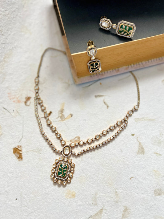 Layered Emerald Polki Necklace Set