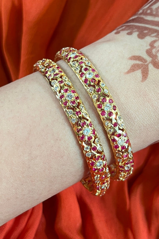 Crystal Jadau Gold Bangle Set