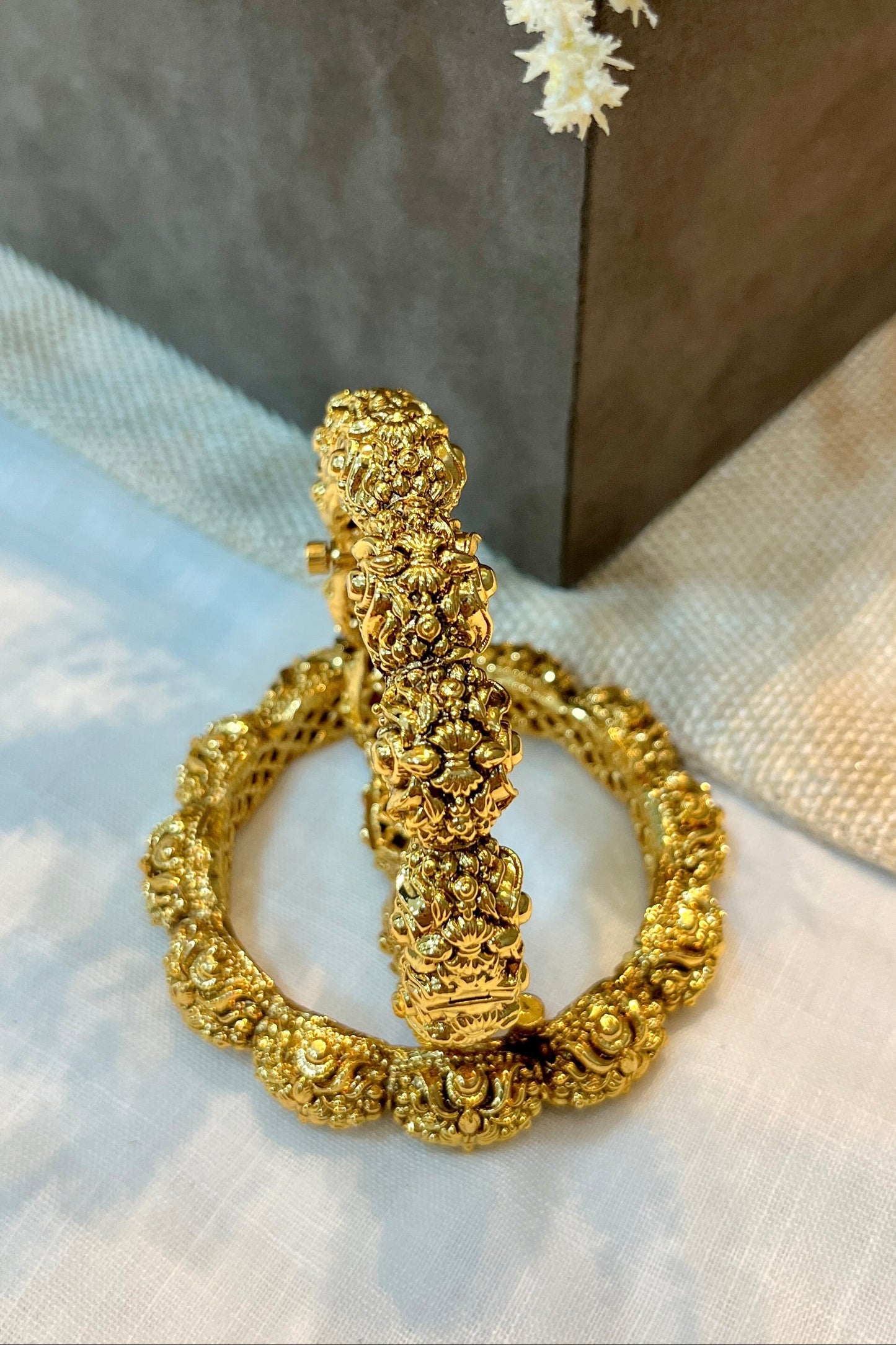 Carved Gold Finish Temple Bangle Set