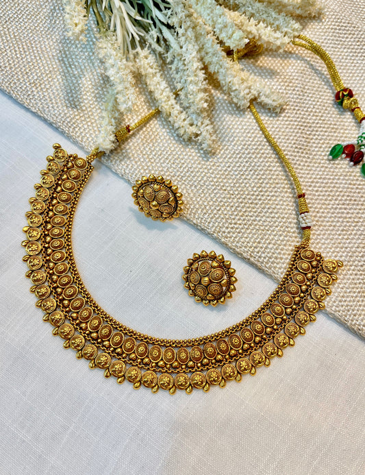 Traditional Temple Necklace Set in Gold Finish