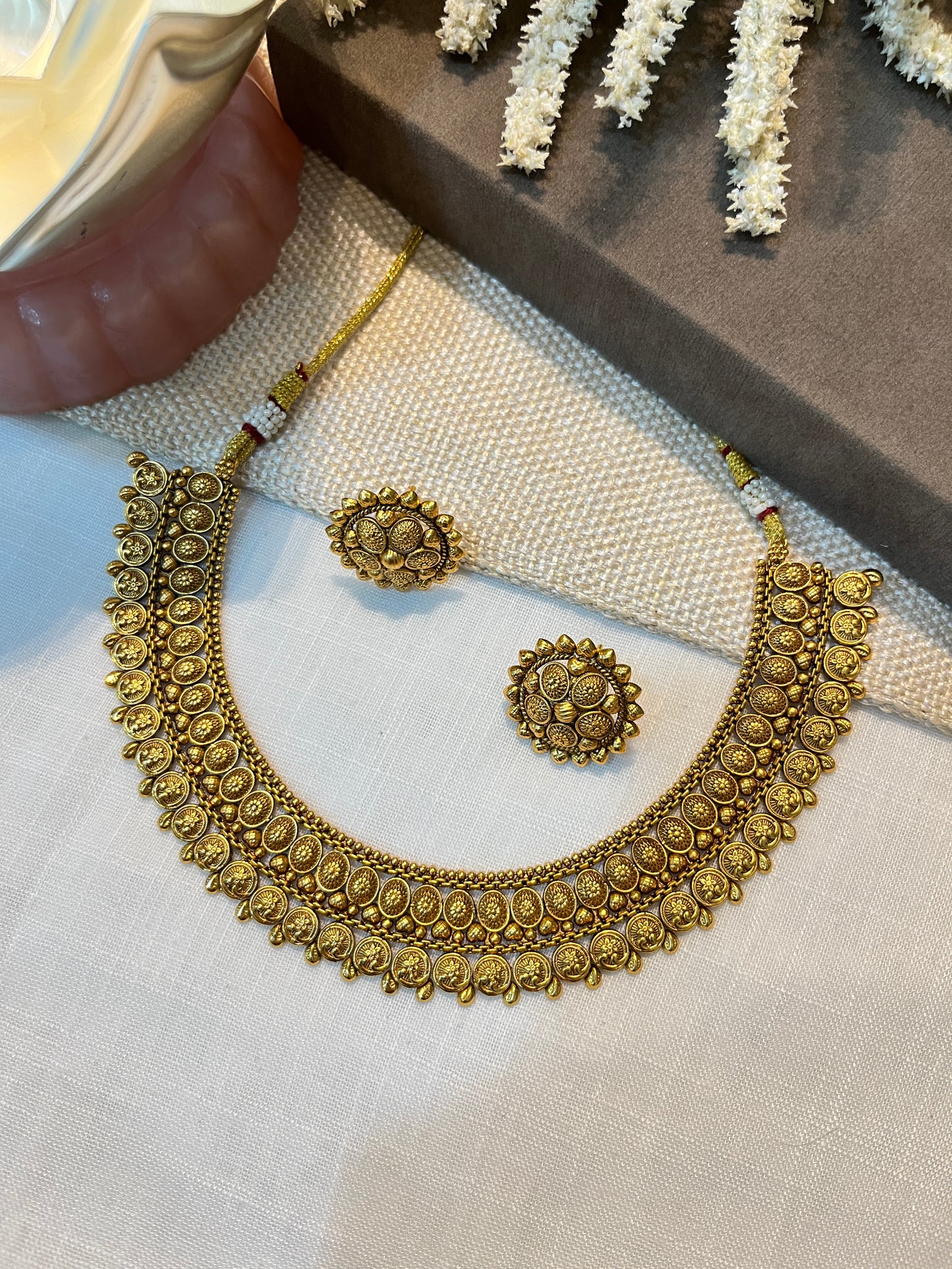 Traditional Temple Necklace Set in Gold Finish