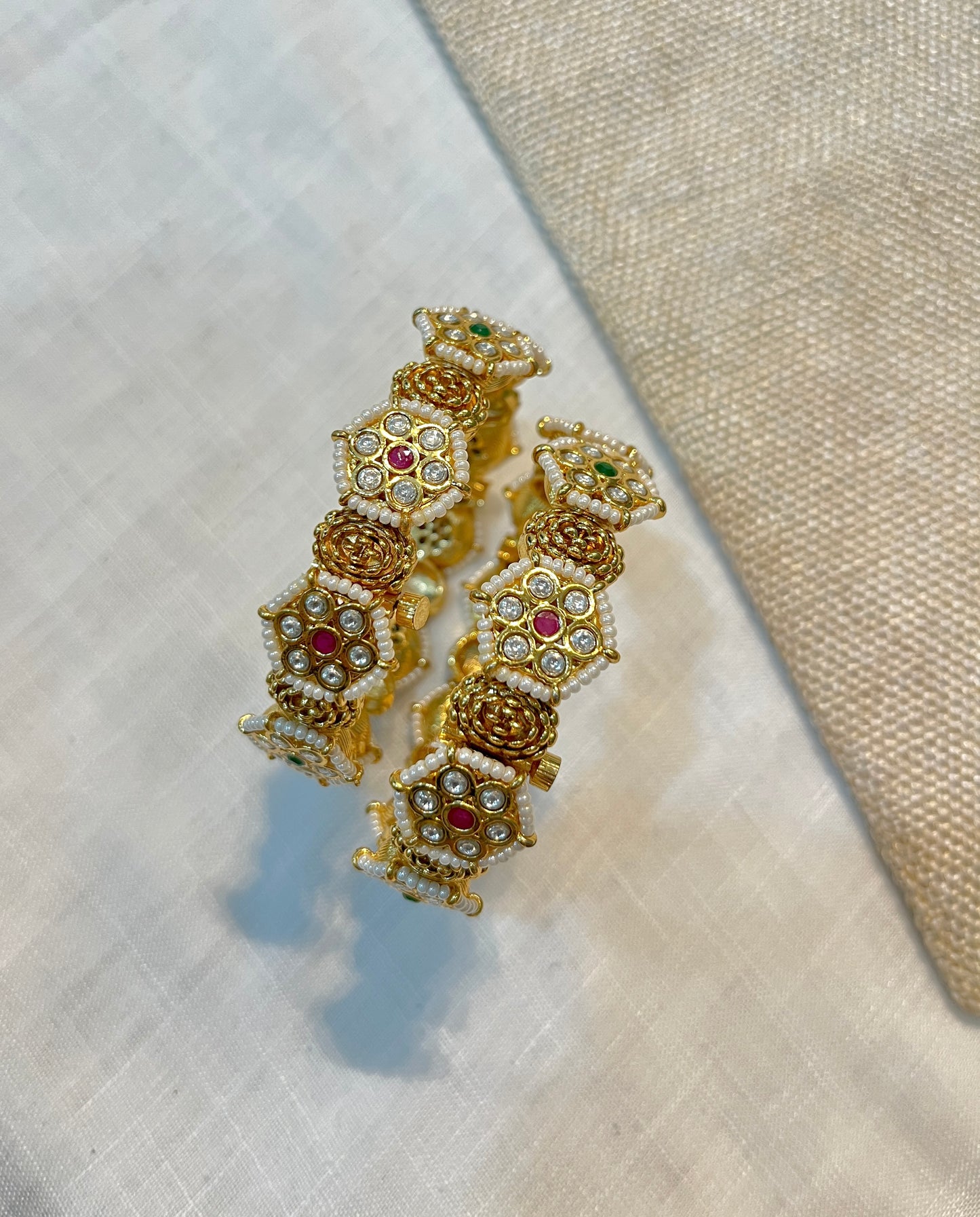 Temple Bangle Set with Pearl Accents