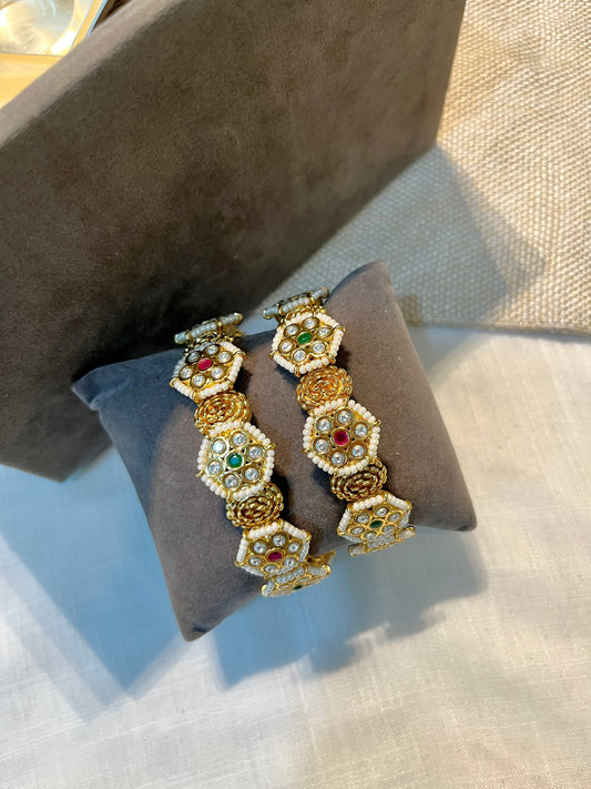 Temple Bangle Set with Pearl Accents