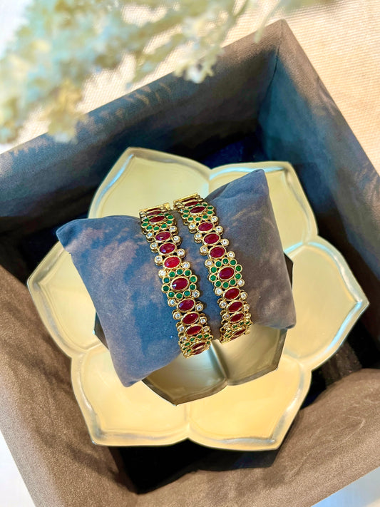 Zircon Studded Gold Temple Bangle Set