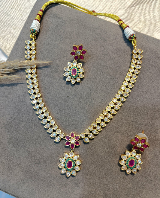 Temple Necklace Set with Synthetic Stones