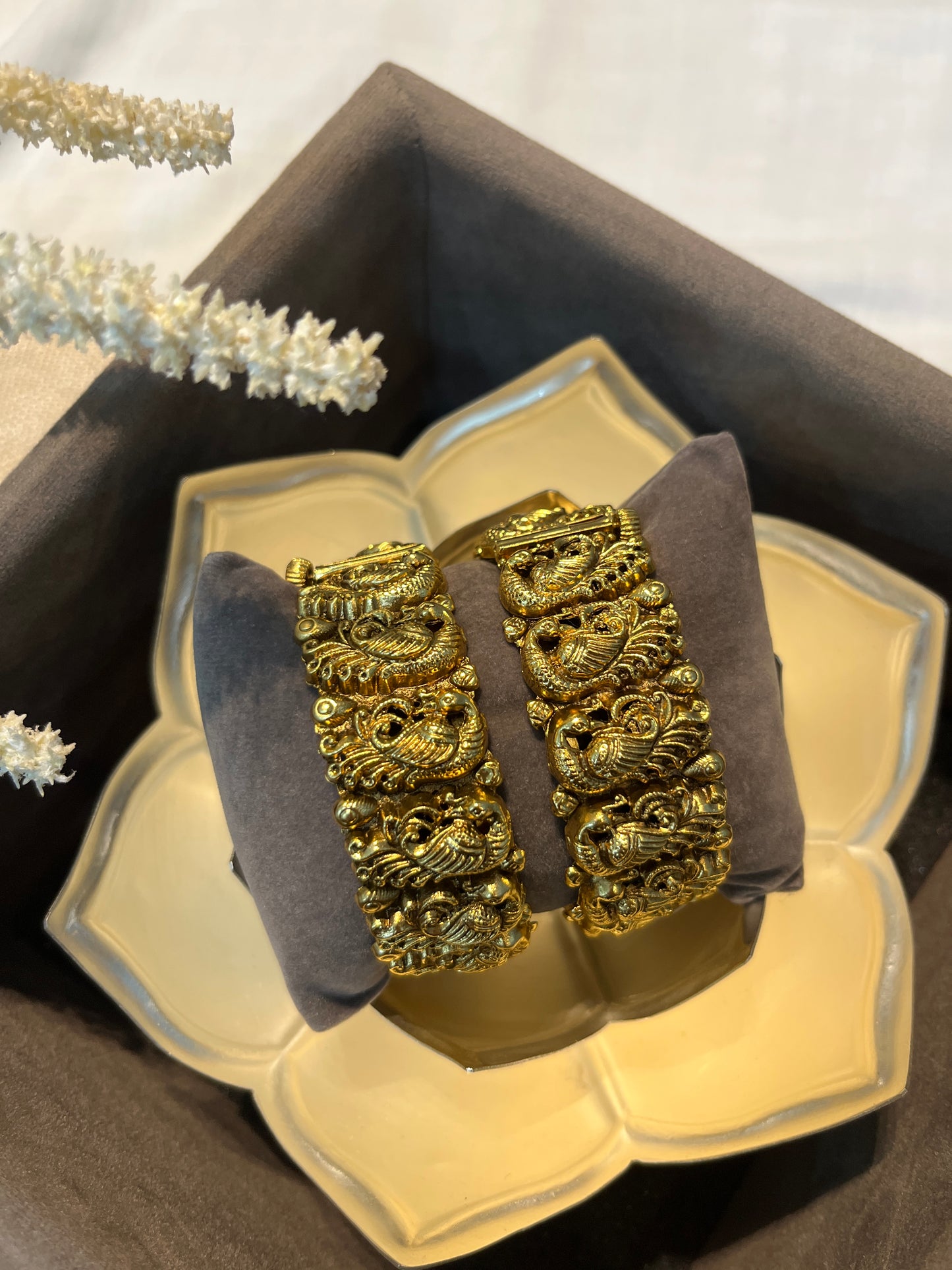 Gold Temple Motif Openable Bangles