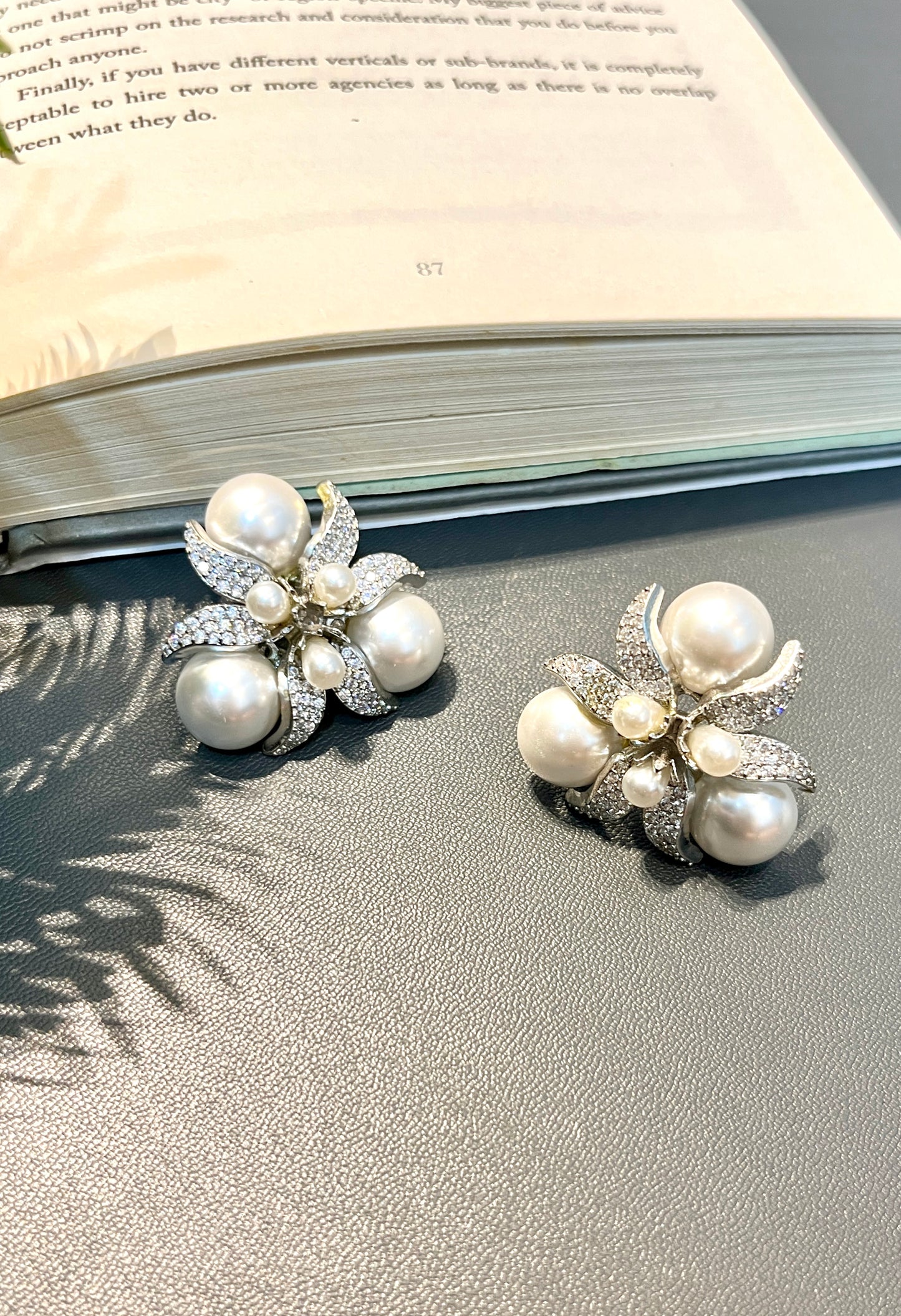 Zircon Pearl Studs White Finish