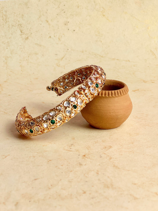 Green Stone Kundan Openable Bangle