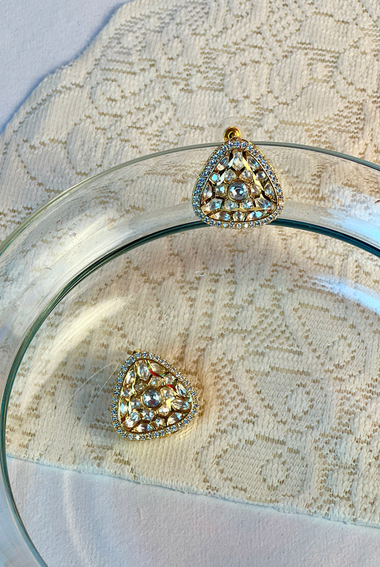 Gold Kundan Crystal Stud Earrings