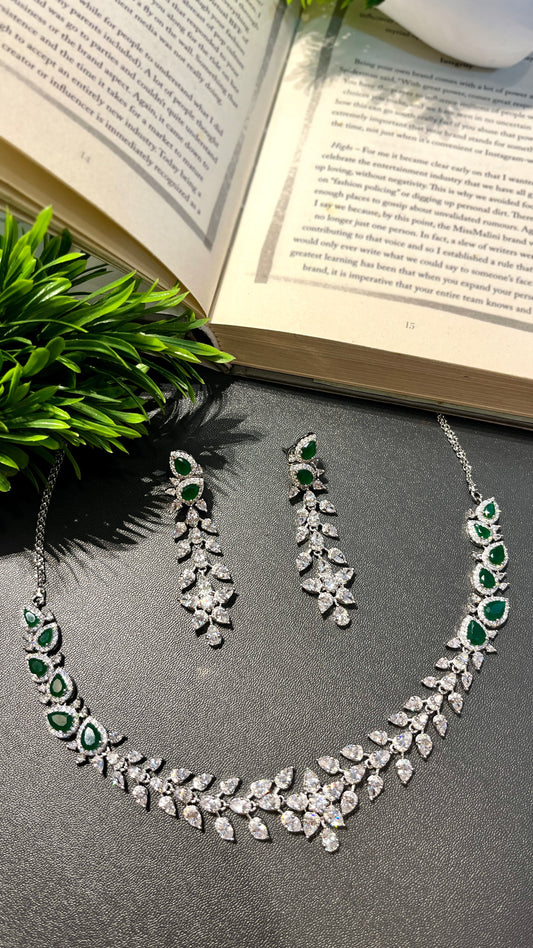 Green Teardrop Zircon Necklace Set