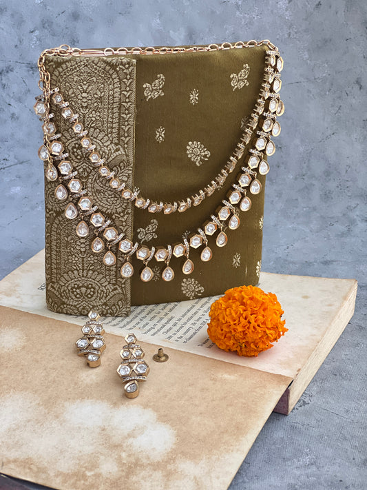 Layered Polki Necklace with Zircon Accents