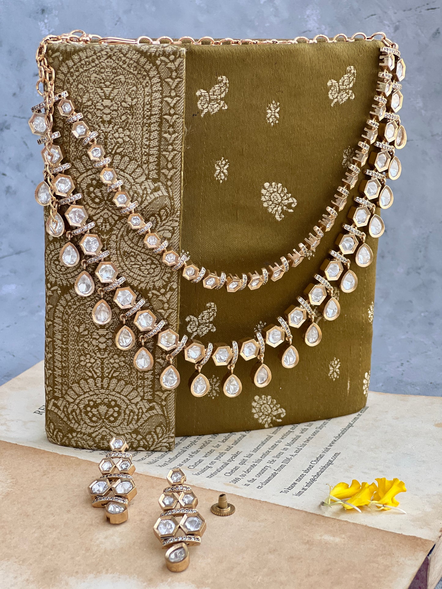 Layered Polki Necklace with Zircon Accents