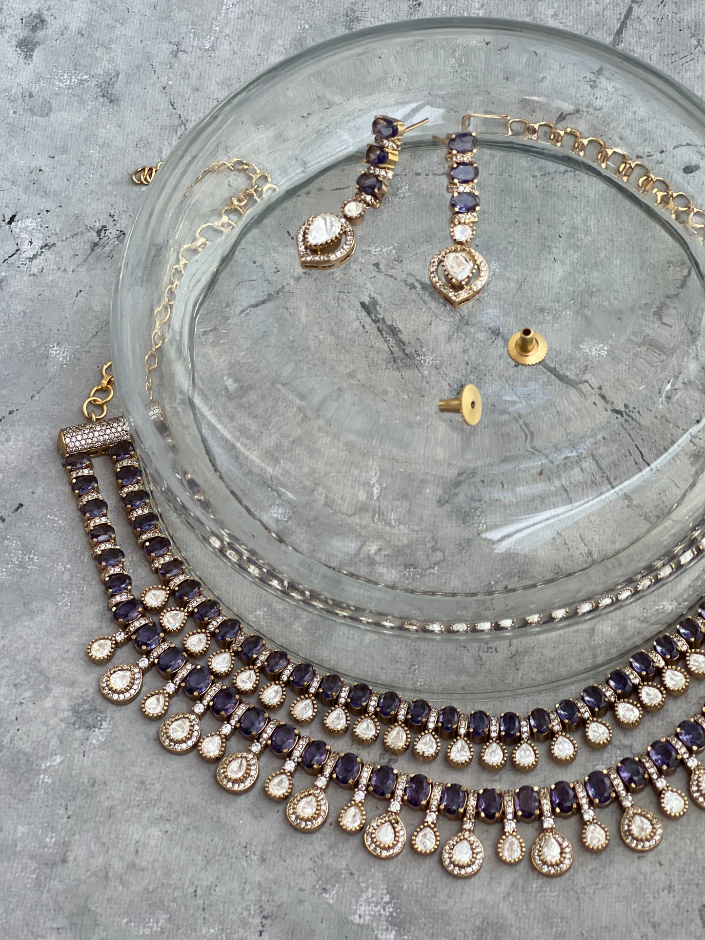 Amethyst Polki Necklace with Zircon Accents