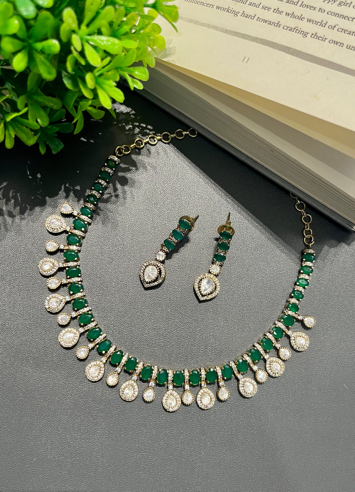 Green Stone Polki Bridal Necklace Set