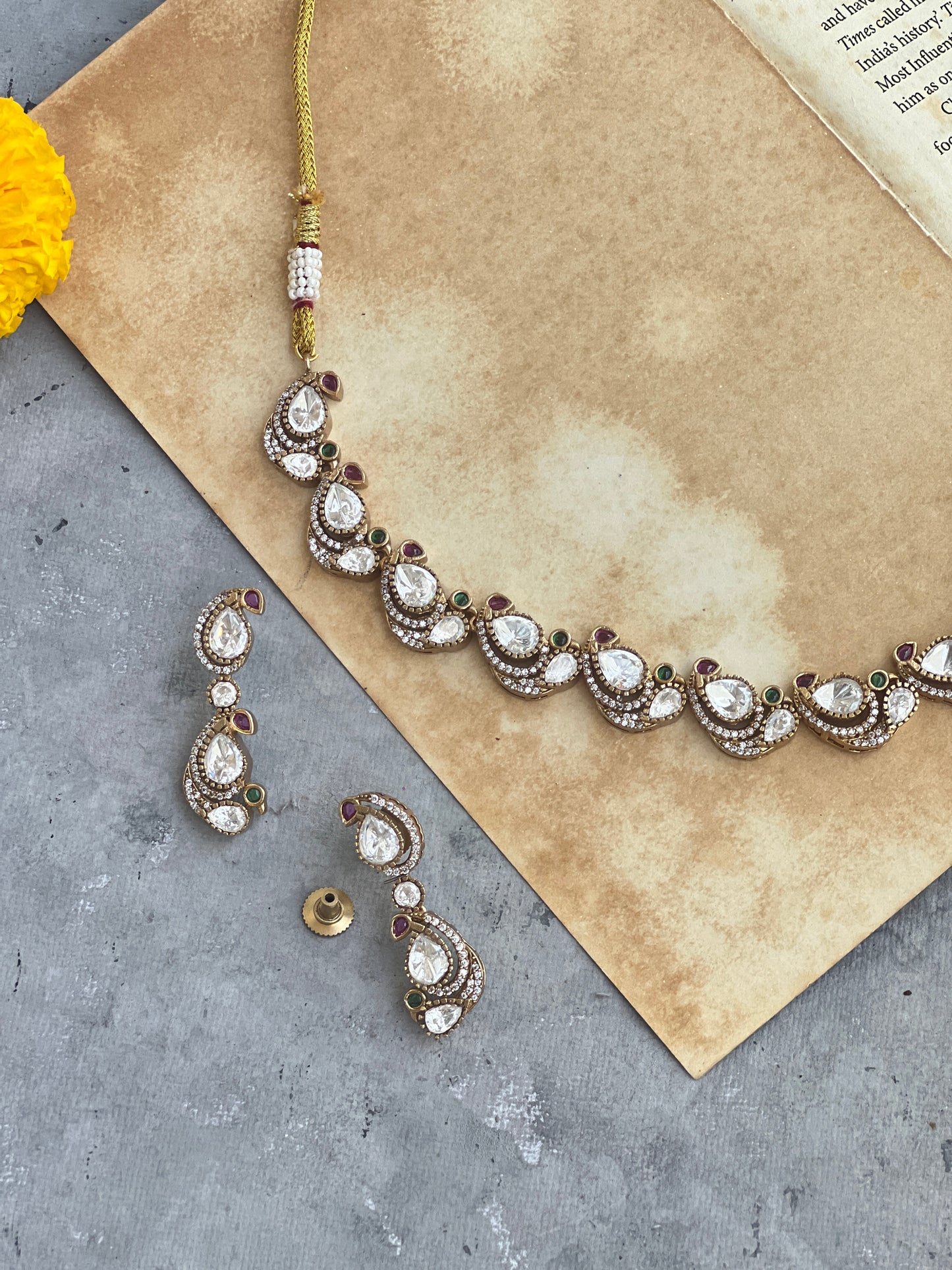 Textured Peacock Polki Gold Necklace