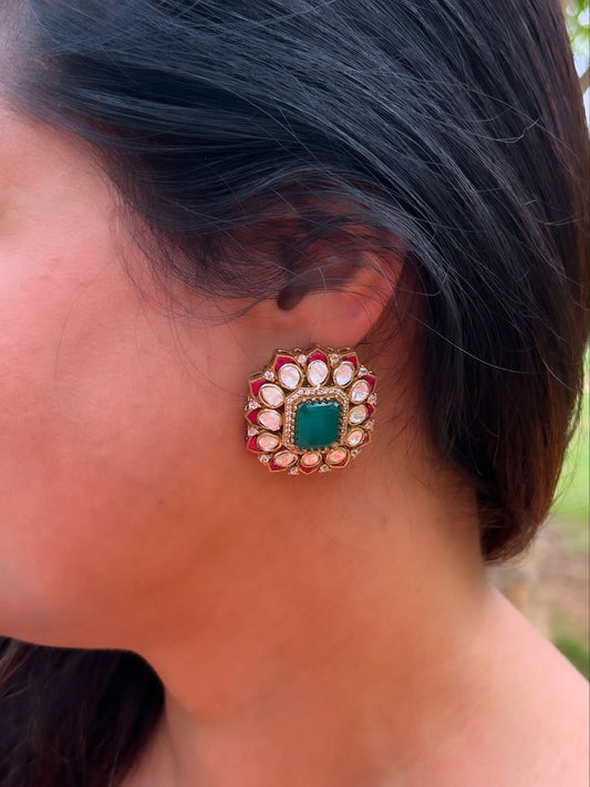 Moissanite Polki Multistone Stud Earrings