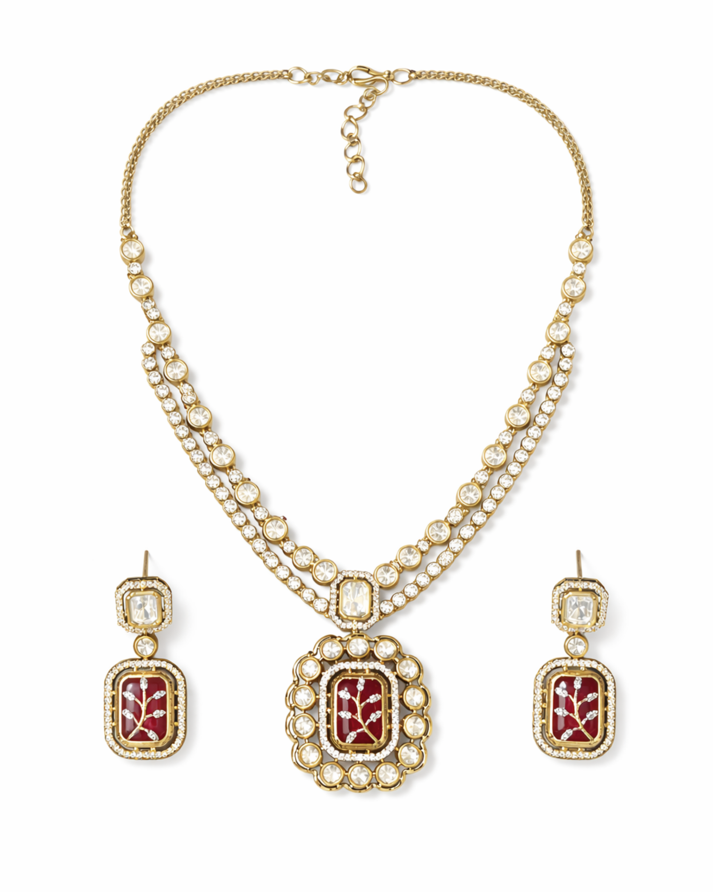 Red Polki Floral Necklace Set