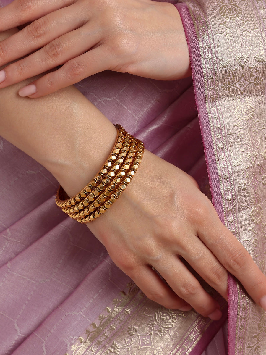 Kumari Gold Tone Plain Bangle Set of 4