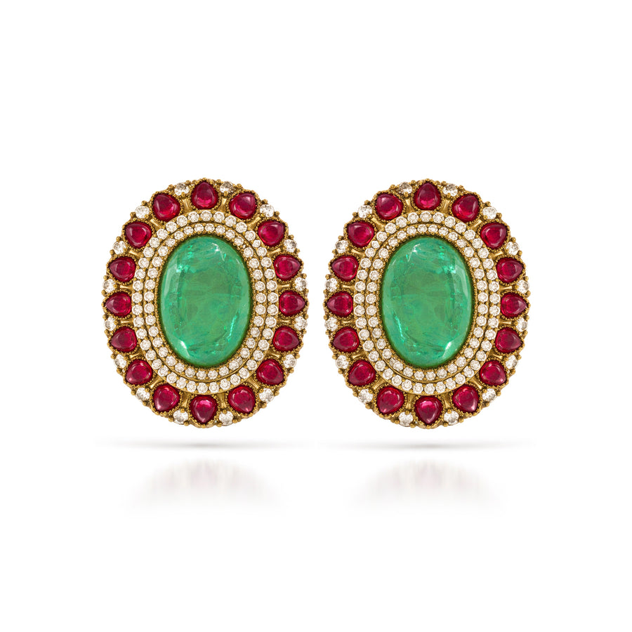 Veera Emerald Oval Studs