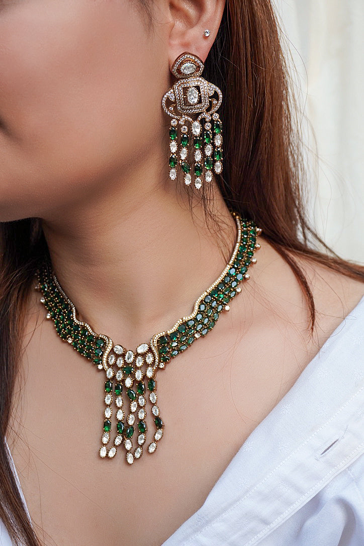 Emerald Zircon Cluster Necklace Set