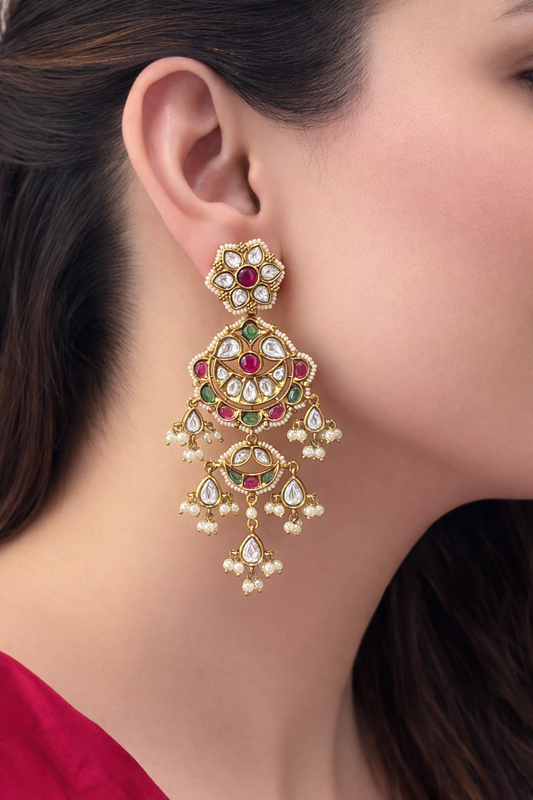 Riva Floral Polki Pearl Earrings