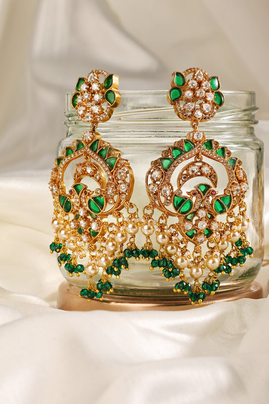 Peacock Polki Beaded Chandbalis