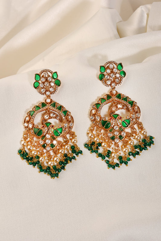 Peacock Polki Beaded Chandbalis